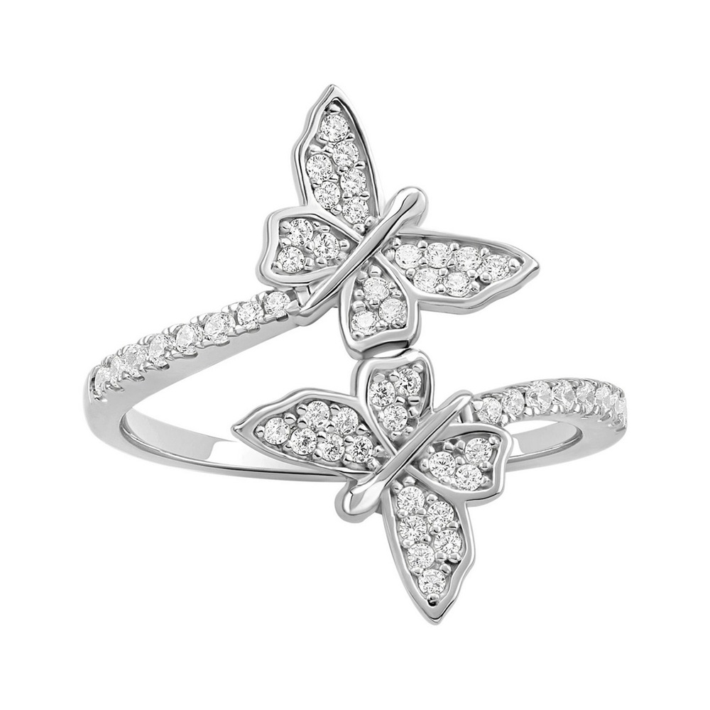 Sterling Silver Pave Cubic Zirconia Double
Butterfly Bypass Ring Butterfly Ring